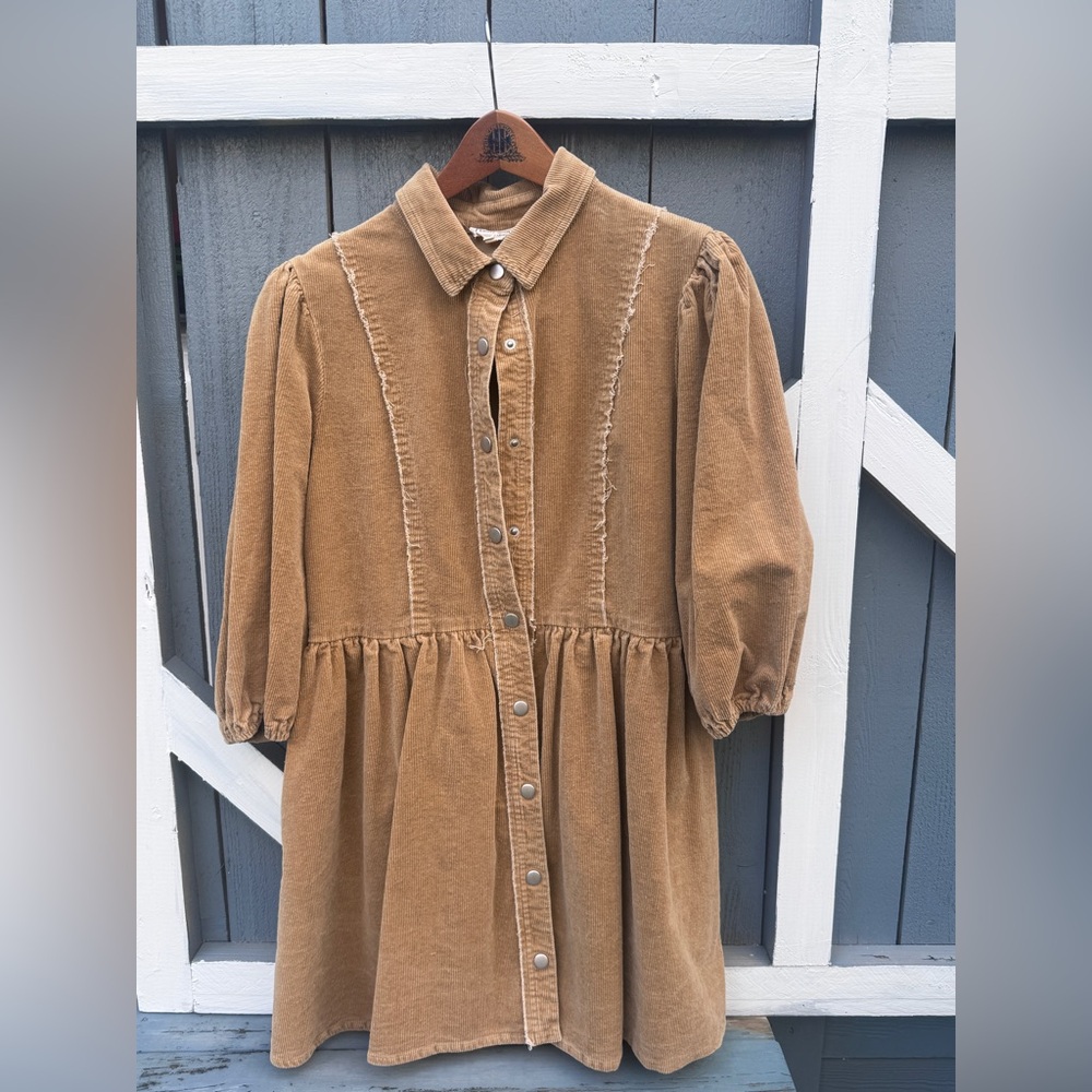 Corduroy Button-Front Dress in Camel